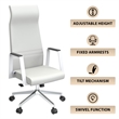 LeisureMod Aleen High-Back Faux Leather & Iron Swivel Office Chair in White