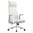 LeisureMod Aleen High-Back Faux Leather & Iron Swivel Office Chair in White