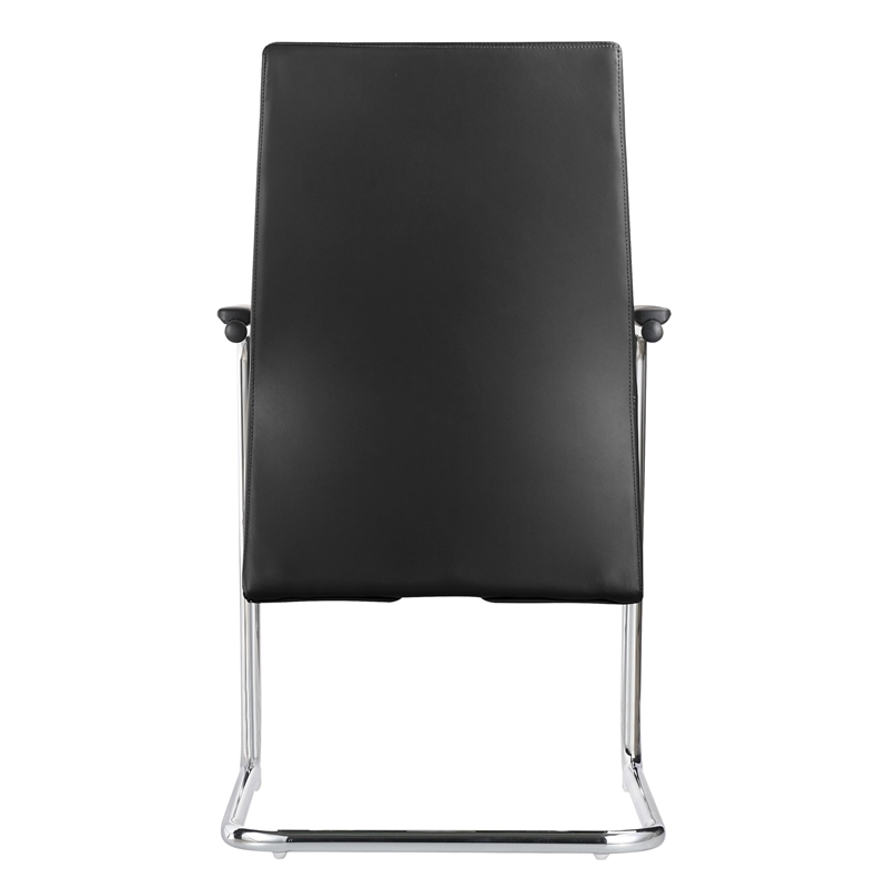LeisureMod Aleen Leather & Metal Office Chair with Fixed Armrest in Black/Silver