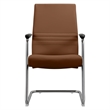 LeisureMod Aleen Leather & Metal Office Chair with Fixed Armrest in Dark Brown