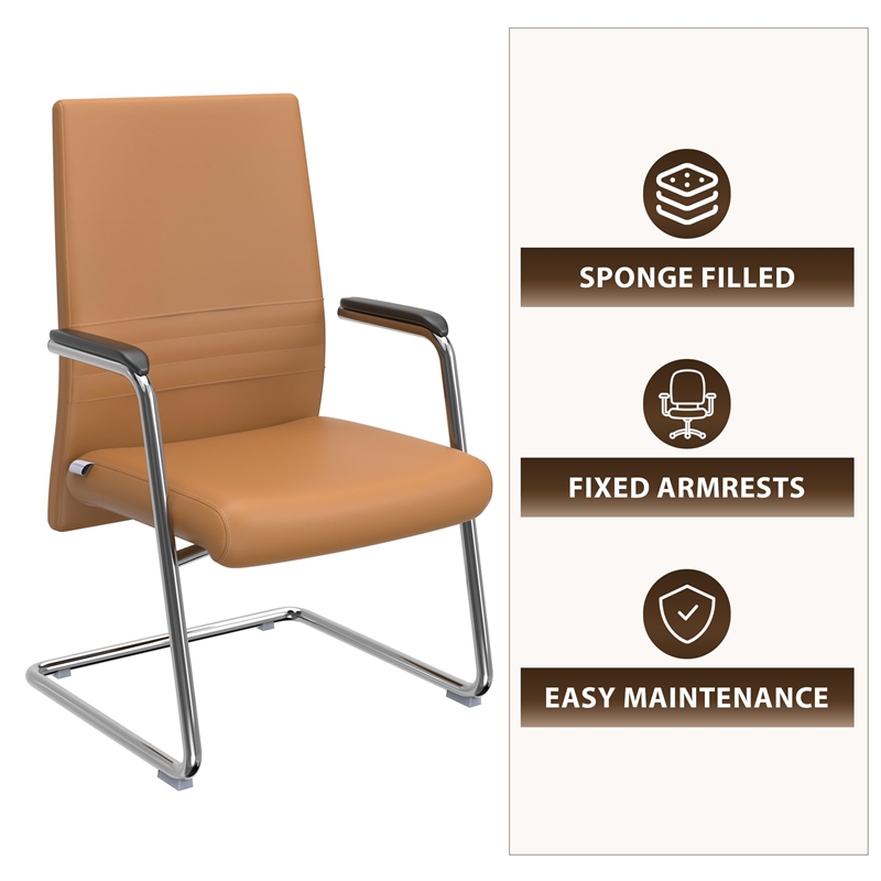 LeisureMod Aleen Leather & Metal Office Chair with Armrest in Acorn Brown