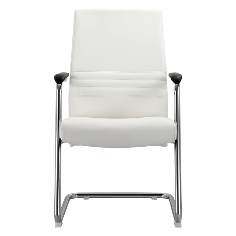 LeisureMod Aleen Leather & Metal Office Chair with Fixed Armrest in White