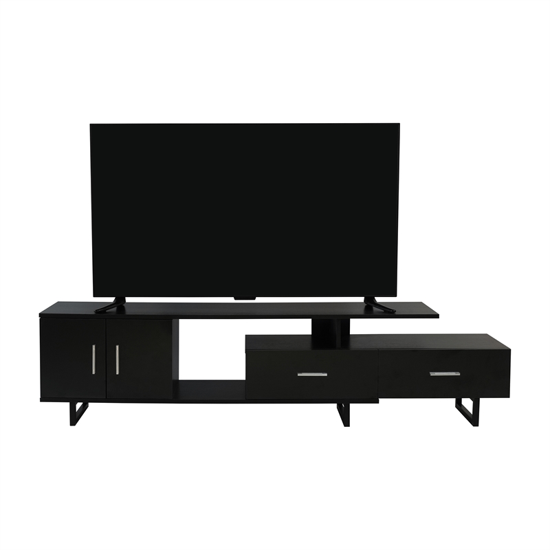 LeisureMod Avery Modern TV Stand with MDF Cabinet and Steel Legs Ebony