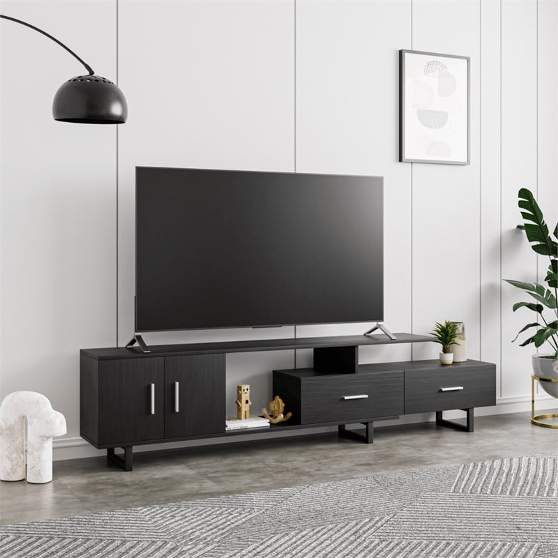 LeisureMod Avery Modern TV Stand with MDF Cabinet and Steel Legs Phantom Grey