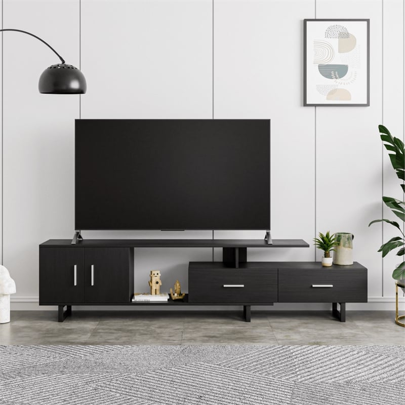 LeisureMod Avery Modern TV Stand with MDF Cabinet and Steel Legs Phantom Grey