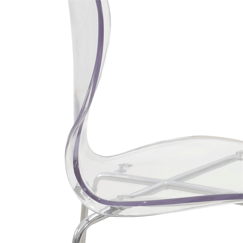 LeisureMod Oyster Plastic Barstool with Steel Frame Set of 2 Clear