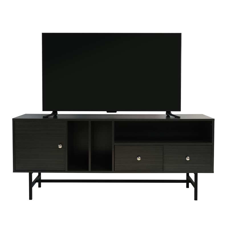 LeisureMod Rochester TV Stand with MDF Cabinet and Iron Legs in Phantom Gray