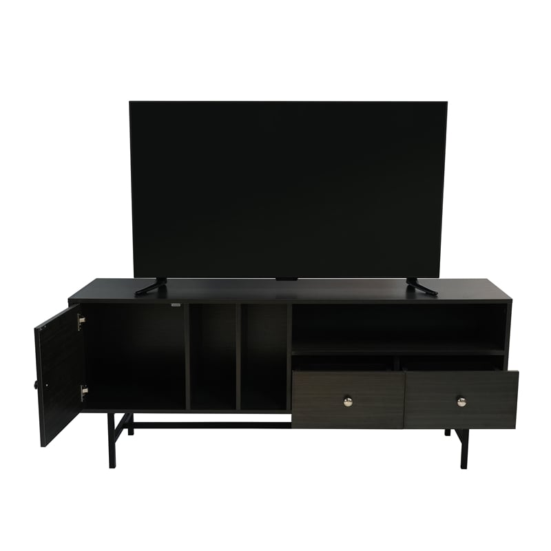 LeisureMod Rochester TV Stand with MDF Cabinet and Iron Legs in Phantom Gray