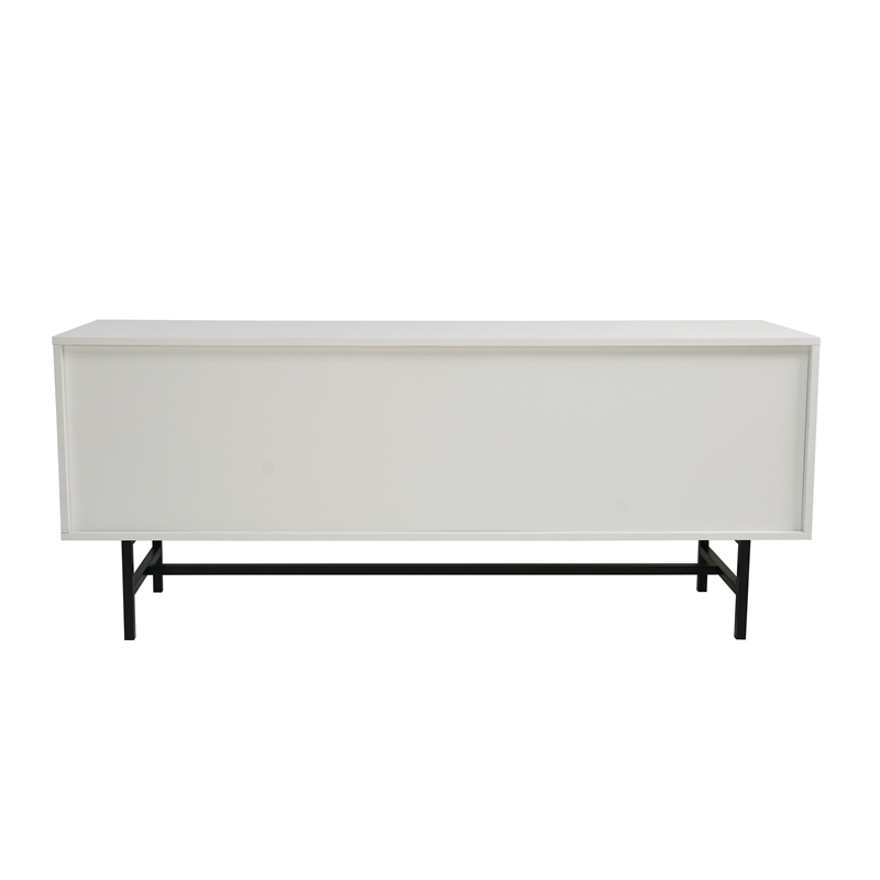 LeisureMod Rochester TV Stand with MDF Cabinet and Iron Legs White