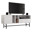 LeisureMod Rochester TV Stand with MDF Cabinet and Iron Legs White