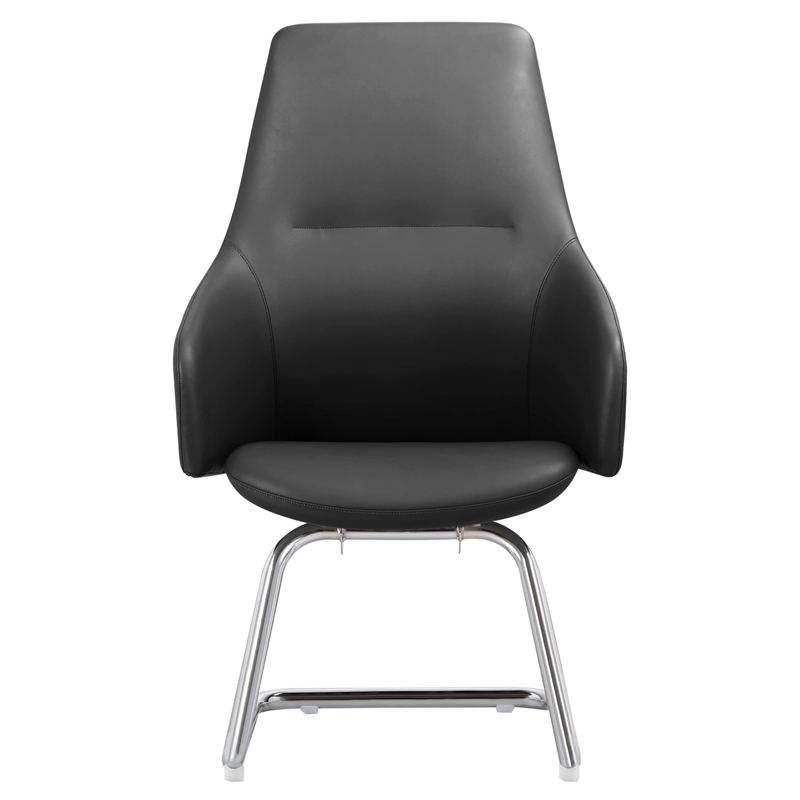 LeisureMod Celeste Faux Leather Conference Office Chair with Armrest Black