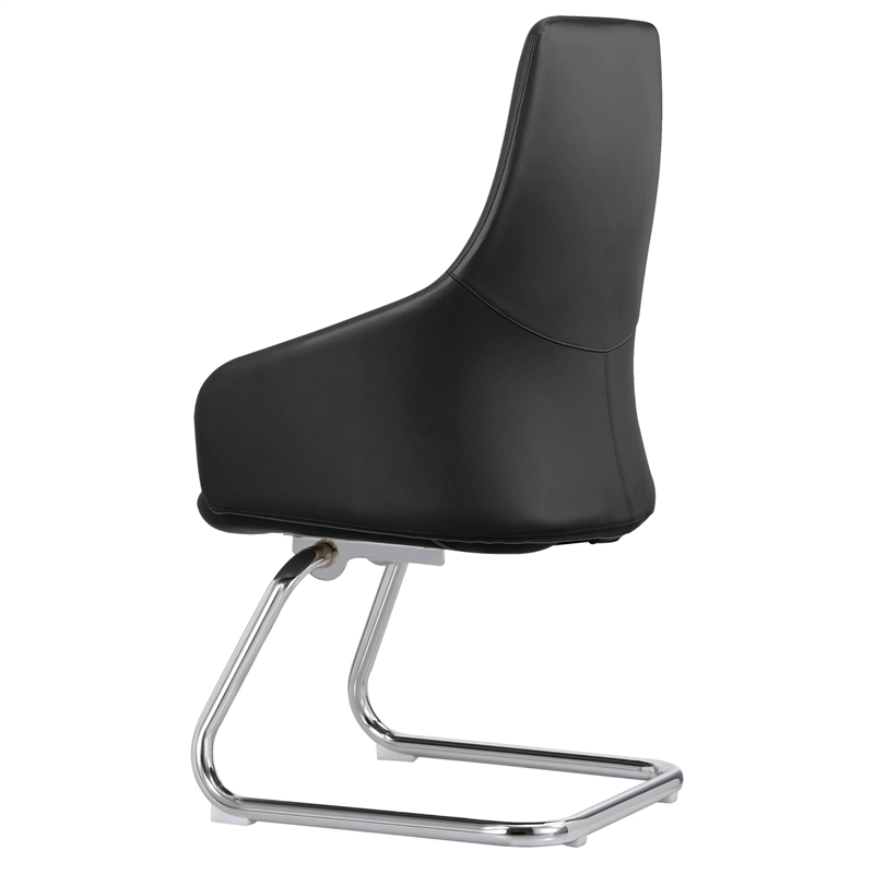 LeisureMod Celeste Faux Leather Conference Office Chair with Armrest Black