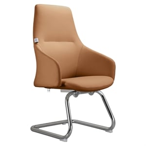 LeisureMod Celeste Faux Leather Conference Office Chair with Armrest Acorn Brown