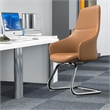 LeisureMod Celeste Faux Leather Conference Office Chair with Armrest Acorn Brown