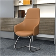 LeisureMod Celeste Faux Leather Conference Office Chair with Armrest Acorn Brown