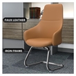 LeisureMod Celeste Faux Leather Conference Office Chair with Armrest Acorn Brown
