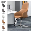 LeisureMod Celeste Faux Leather Conference Office Chair with Armrest Acorn Brown