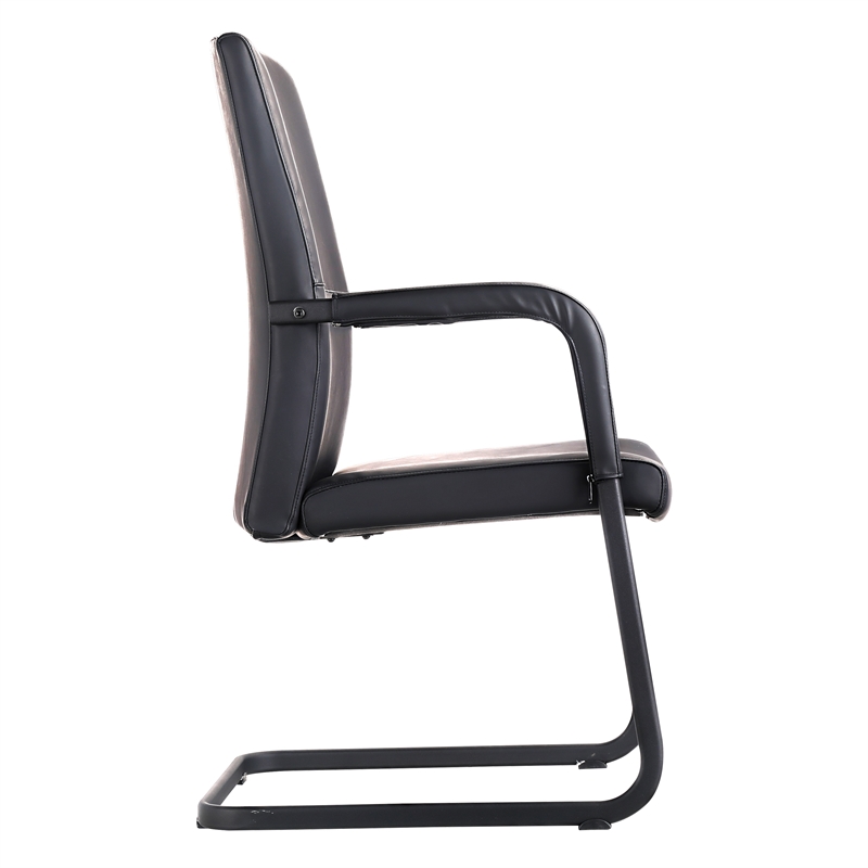 LeisureMod Evander Faux Leather Office Chair with Aluminum Frame Black