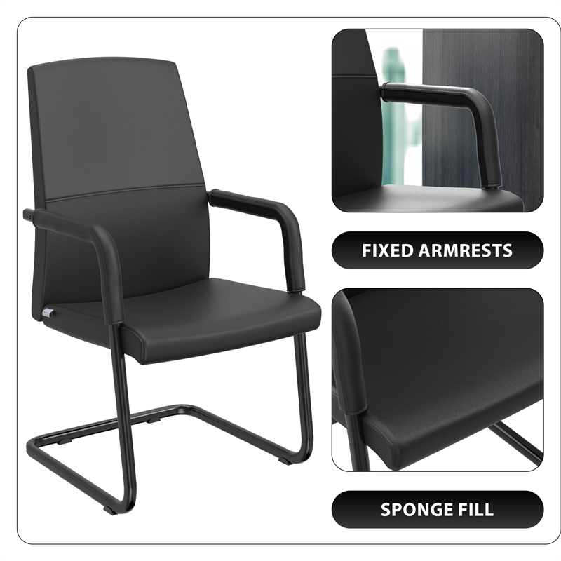 LeisureMod Evander Faux Leather Office Chair with Aluminum Frame Black