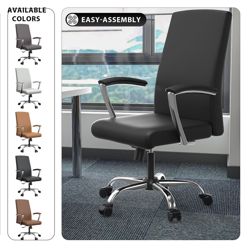 LeisureMod Evander Faux Leather Office Chair with Aluminum Frame Black