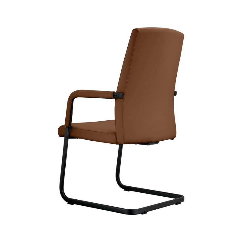 LeisureMod Evander Faux Leather Office Chair with Aluminum Frame Dark Brown