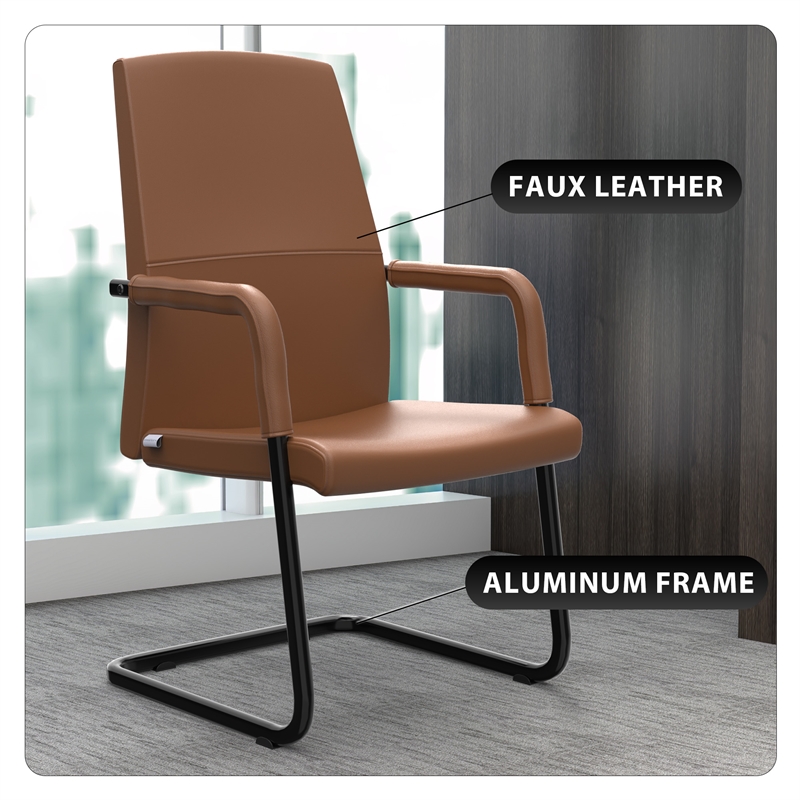 LeisureMod Evander Faux Leather Office Chair with Aluminum Frame Dark Brown