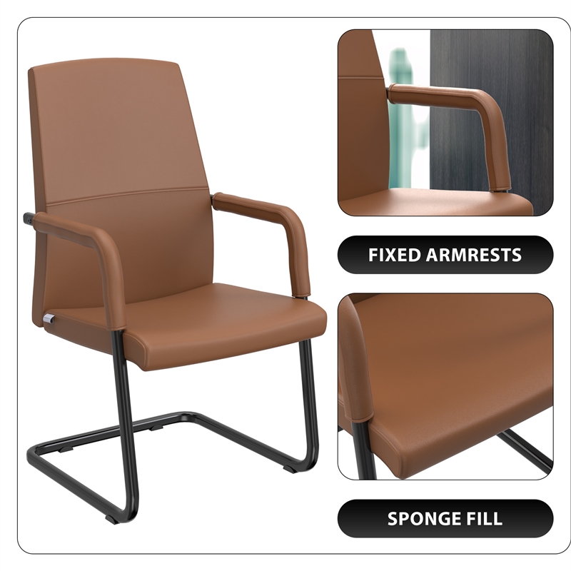 LeisureMod Evander Faux Leather Office Chair with Aluminum Frame Dark Brown