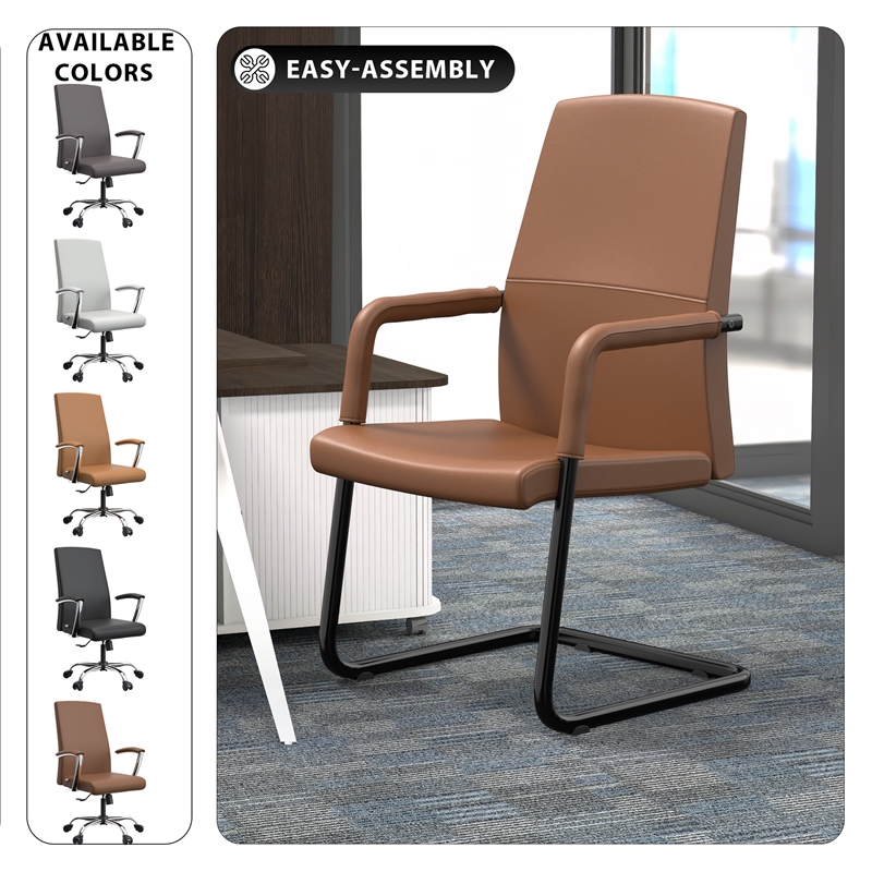 LeisureMod Evander Faux Leather Office Chair with Aluminum Frame Dark Brown