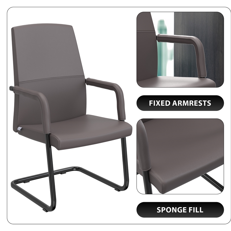 LeisureMod Evander Faux Leather Office Chair with Aluminum Frame Gray