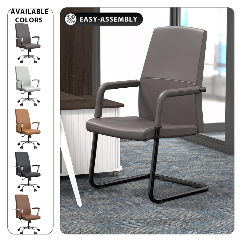 LeisureMod Evander Faux Leather Office Chair with Aluminum Frame Gray