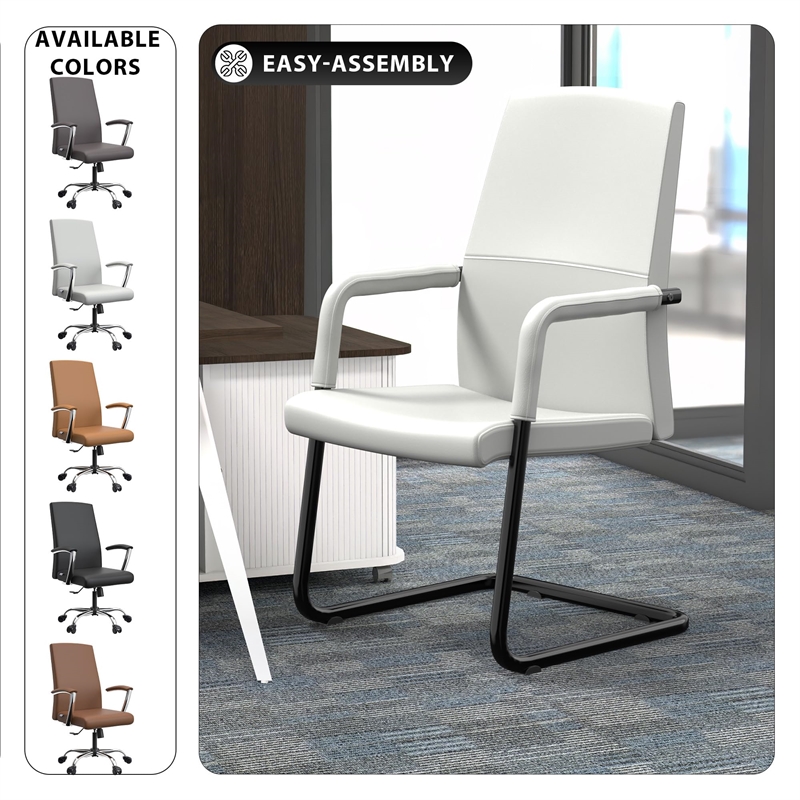 LeisureMod Evander Faux Leather Office Chair with Aluminum Frame White