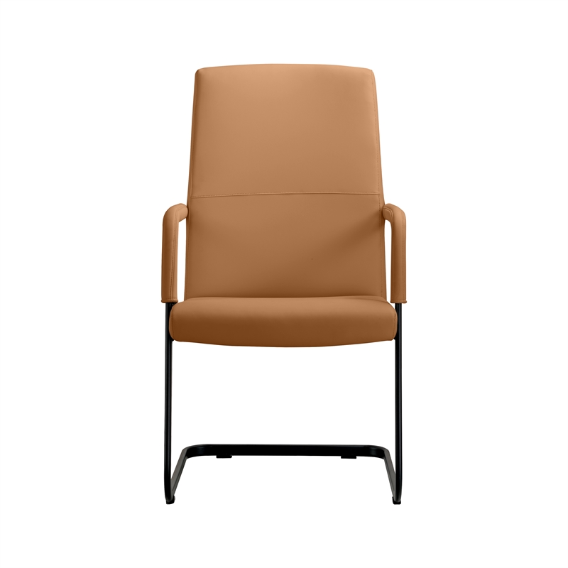 LeisureMod Evander Faux Leather Office Chair with Aluminum Frame  Acorn Brown