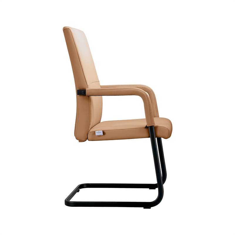 LeisureMod Evander Faux Leather Office Chair with Aluminum Frame  Acorn Brown