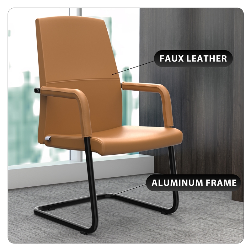 LeisureMod Evander Faux Leather Office Chair with Aluminum Frame  Acorn Brown