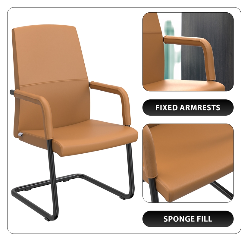 LeisureMod Evander Faux Leather Office Chair with Aluminum Frame  Acorn Brown