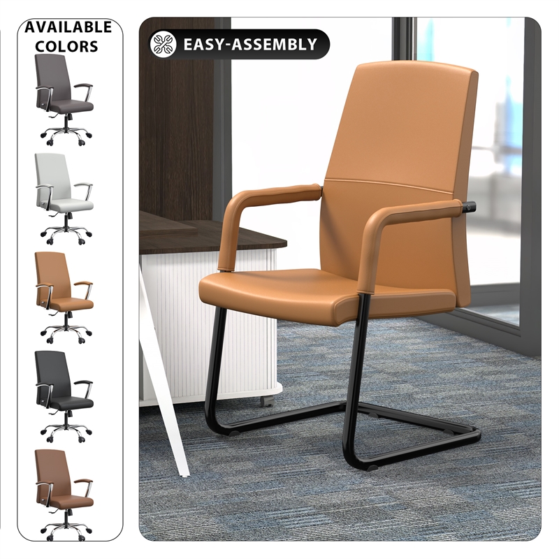LeisureMod Evander Faux Leather Office Chair with Aluminum Frame  Acorn Brown