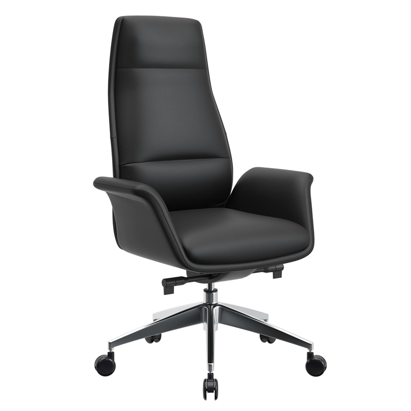 LeisureMod Summit Faux Leather High-Back Office Chair with Swivel Black