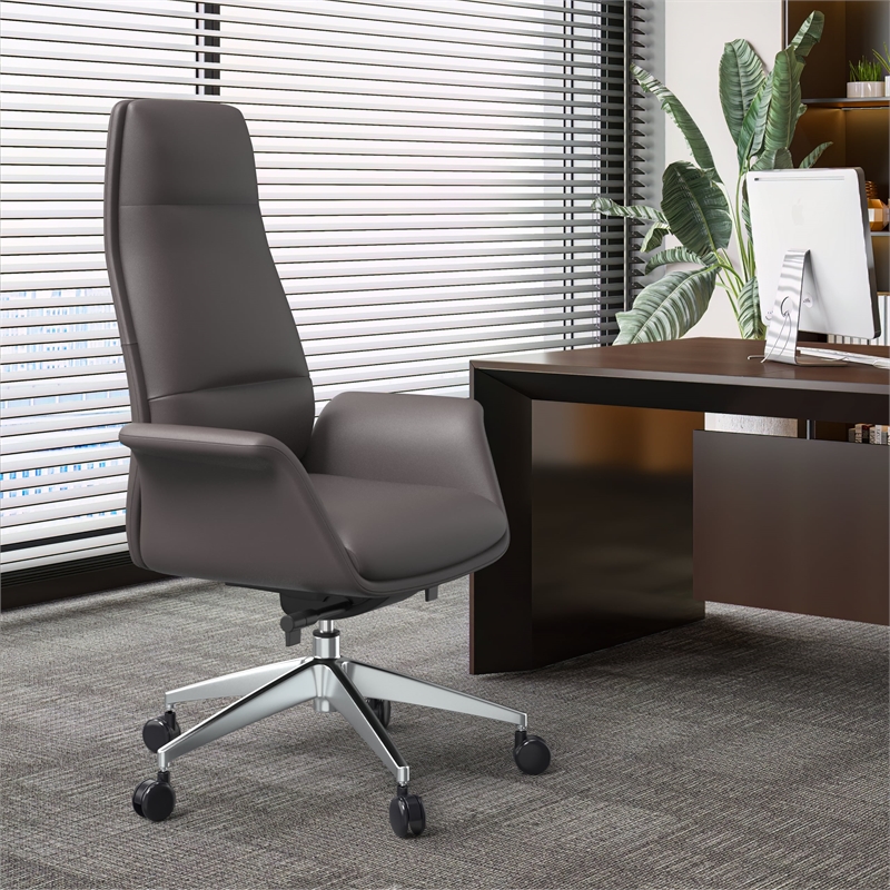 LeisureMod Summit Faux Leather High-Back Office Chair with Swivel Gray