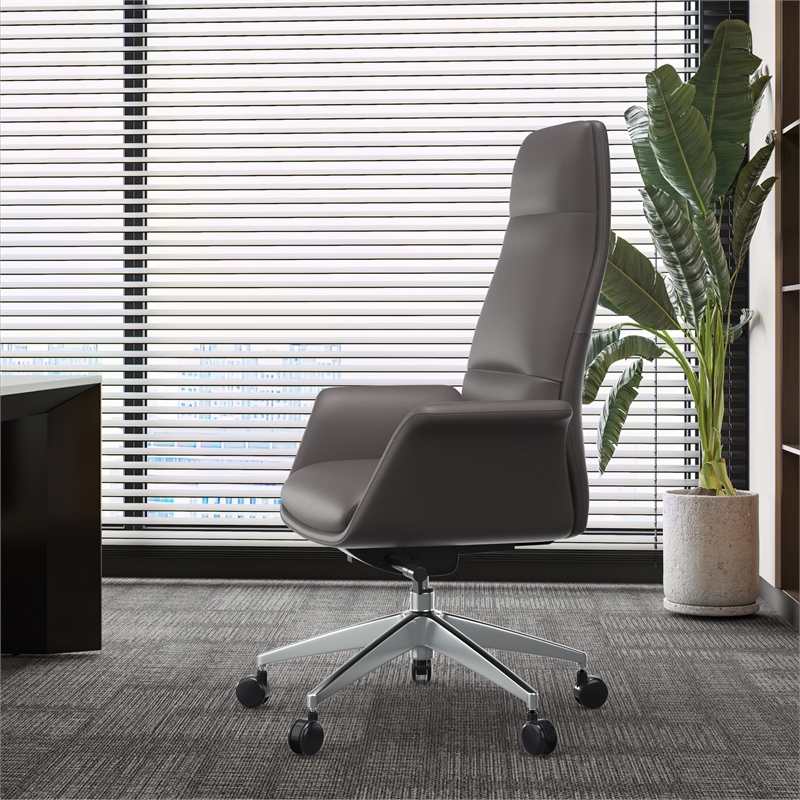 LeisureMod Summit Faux Leather High-Back Office Chair with Swivel Gray
