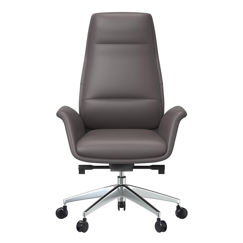 LeisureMod Summit Faux Leather High-Back Office Chair with Swivel Gray