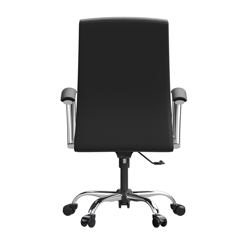 LeisureMod Evander Office Chair in Faux Leather with Silver Frame Black