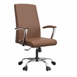 LeisureMod Evander Office Chair in Faux Leather with Silver Frame Dark Brown