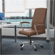 LeisureMod Evander Office Chair in Faux Leather with Silver Frame Dark Brown