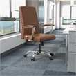 LeisureMod Evander Office Chair in Faux Leather with Silver Frame Dark Brown