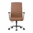 LeisureMod Evander Office Chair in Faux Leather with Silver Frame Dark Brown