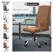 LeisureMod Evander Office Chair in Faux Leather with Silver Frame Acorn Brown