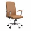 LeisureMod Evander Office Chair in Faux Leather with Silver Frame Acorn Brown