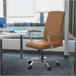 LeisureMod Evander Office Chair in Faux Leather with Silver Frame Acorn Brown