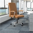 LeisureMod Evander Office Chair in Faux Leather with Silver Frame Acorn Brown