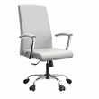 LeisureMod Evander Office Chair in Faux Leather with Silver Frame White